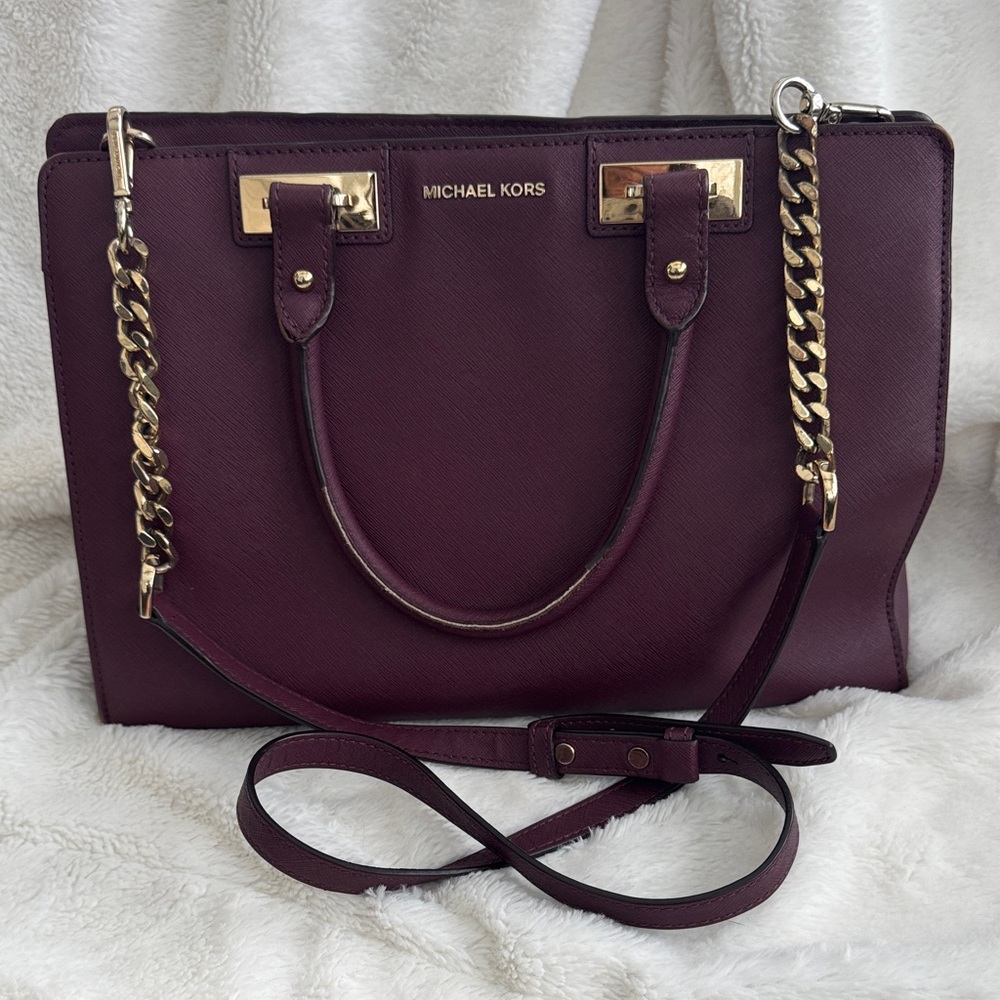 Michael Kors Burgundy Bag with Gold Accents